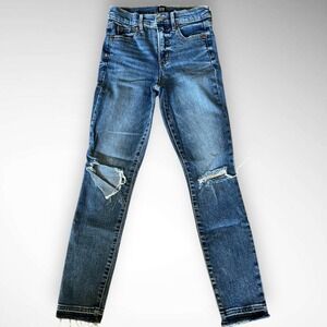 GAP Women's Indigo Distressed True Skinny Jeans With Raw Hem Size 25‎ | EUC